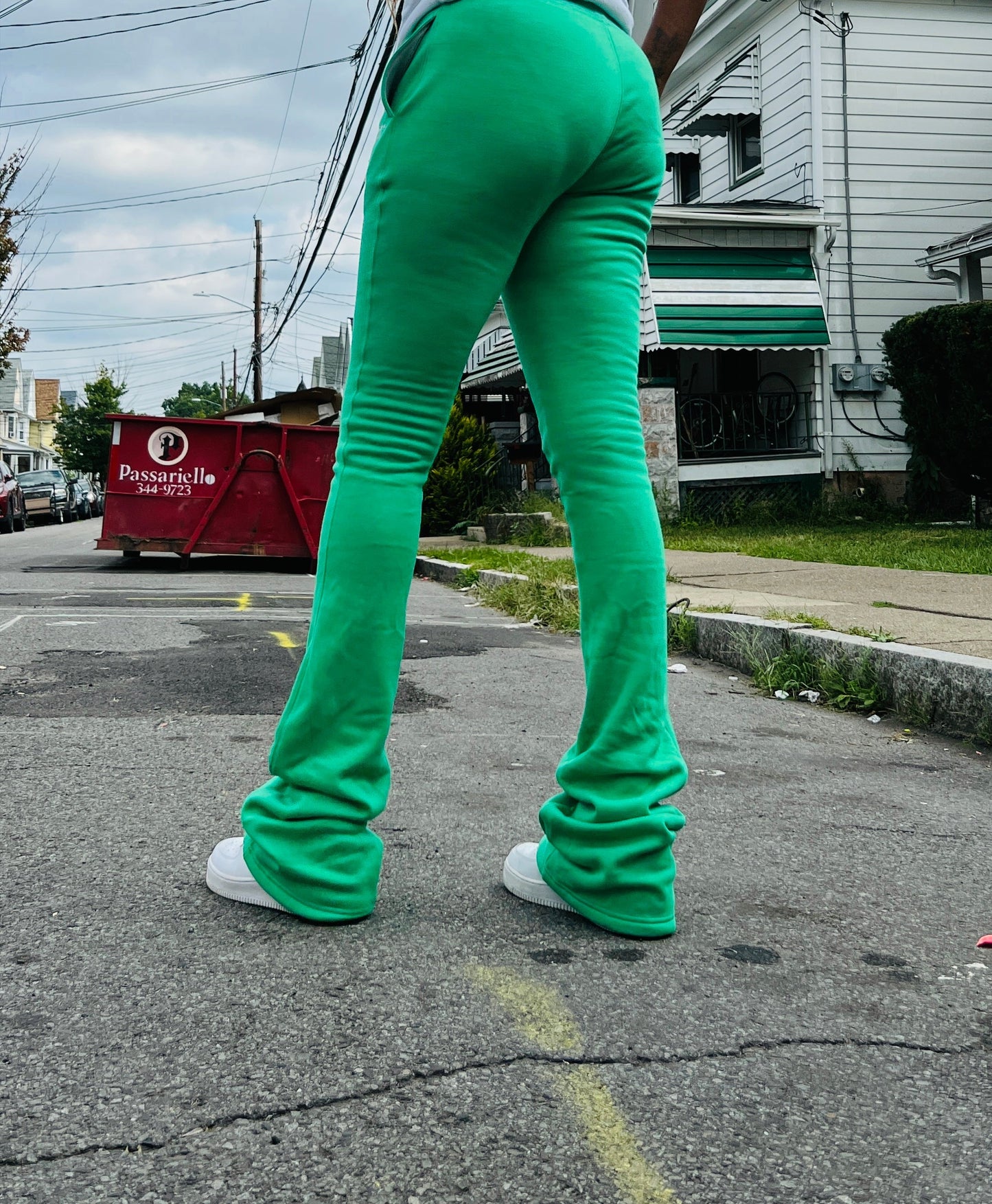 Green Tall Girl Flared Stacked  Sweatpants