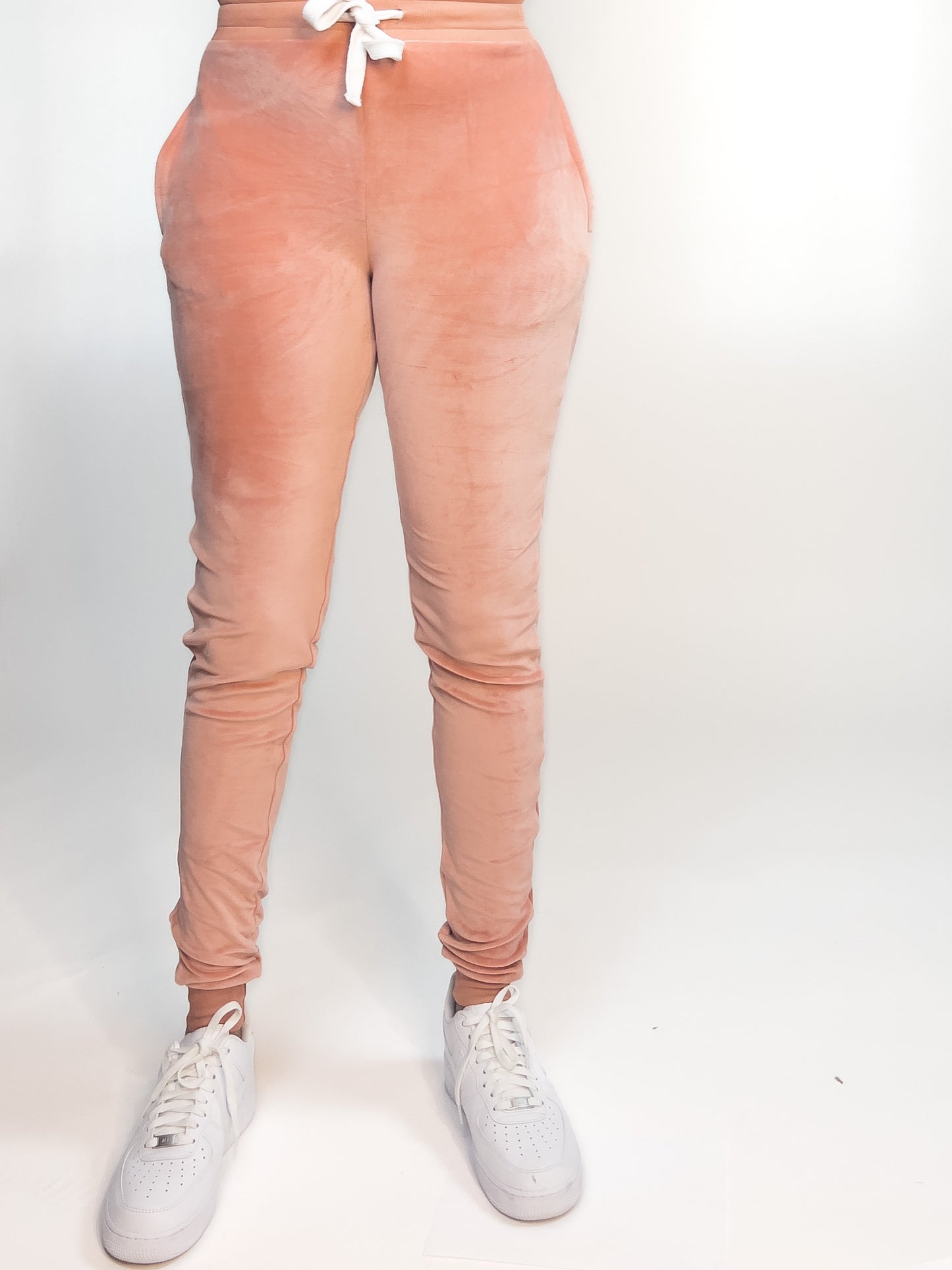 rose pink velour pants for tall women and girls with extended length, offering both comfort and style