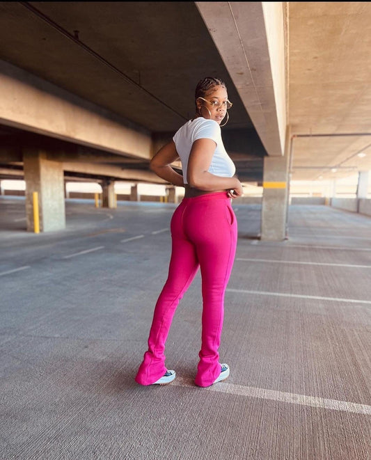 Monique Oliver Rutgers Alum Wearing Wexist Stacked Flared Joggers made for tall girls